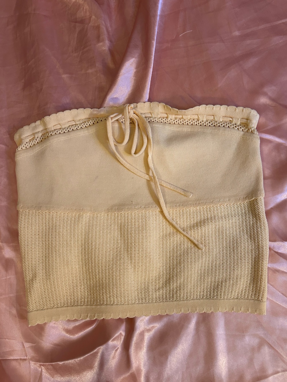 MESHKI Cream Knit Tube Top with Tie Detail